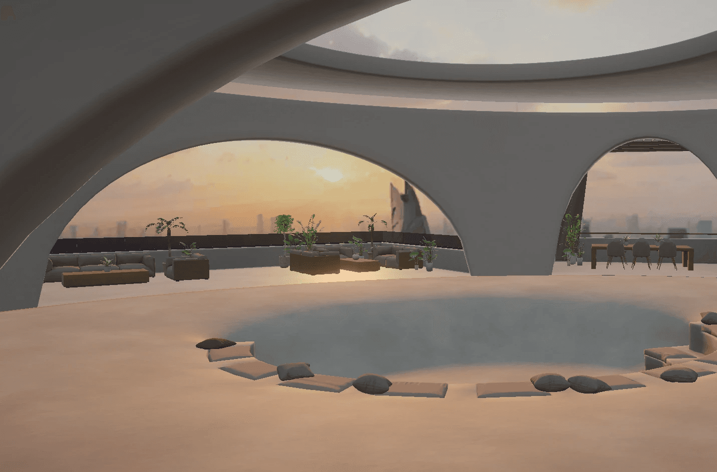 Modern architectural ceiling of a custom virtual space