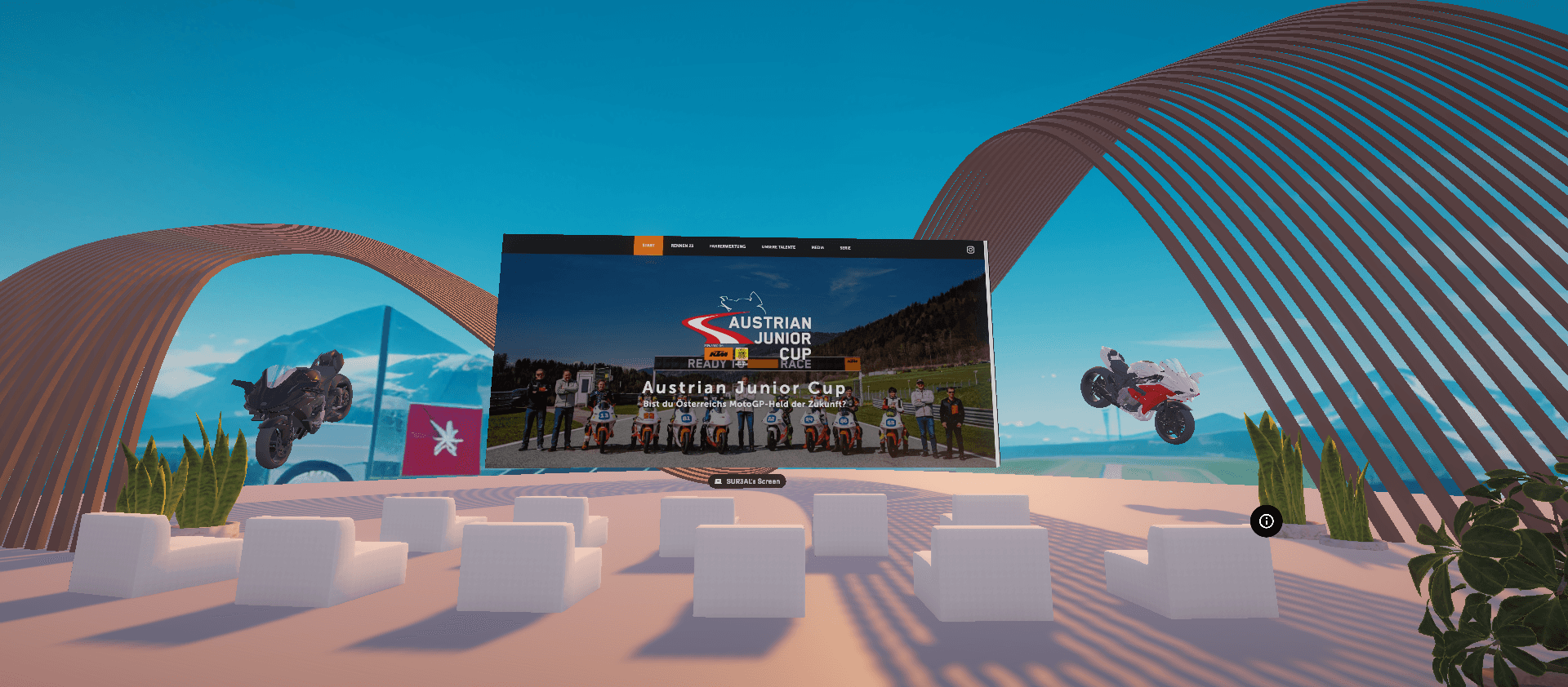 Virtual space with a large presentation screen